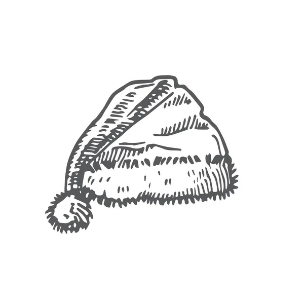 Chapeau de Noël dessiné à la main Illustration vectorielle. Résumé Croquis rustique. Vacances d'hiver Gravure Style dessin. — Image vectorielle