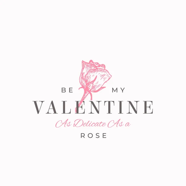 Valentijnsdag Abstract Vectorwensteken, Symbool of Logo Template. Handgetekende Rose Flower Sketch Illustratie met stijlvolle typografie. Premium kwaliteit vakantie decoratiekaart. — Stockvector