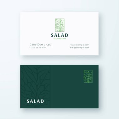 Çerçevedeki Salata Marulu Vektör İşareti veya Logo ve İş Kartı Şablonu. Premium Sabit Gerçekçi Mock Up. Modern Tipografi ile Sebze veya Yeşil Gıda Amblemi.