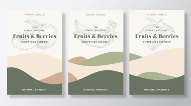 Aroma mum vektör şablon koleksiyonu. Yerel tedarikçilerin meyve ve dut kokusu reklam tasarımı Sketch arka plan düzeni soyut dalgalar dekor Doğal koku ürün ürün paket alanı