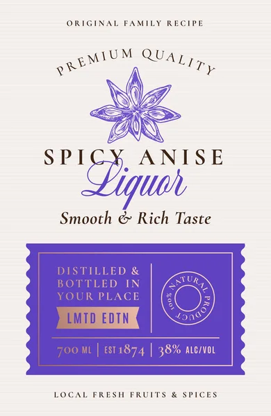 Οικογενειακή συνταγή Anise Spice Liquor Acohol Label. Αφηρημένη διάταξη σχεδιασμού συσκευασίας διάνυσμα. Σύγχρονη Τυπογραφία Banner με Χέρι Σχεδιασμένο Σπόροι αστεριών Anise Silhouette λογότυπο και φόντο. — Διανυσματικό Αρχείο