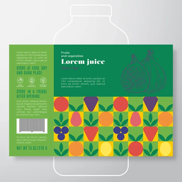 Muster-Etikettenschablone für Obst und Gemüse. Abstraktes Vektorverpackungsdesign-Layout. Modernes Typografie-Banner mit handgezeichneter Feige mit Scheiben-Silhouetten-Hintergrund. — Stockvektor