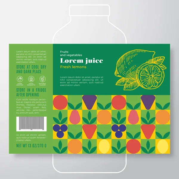 Шаблон етикетки фруктів та овочів. Абстрактний векторний дизайн упаковки. Сучасний банер типографії з ручним намальованим фоном лимона силуету . — стоковий вектор