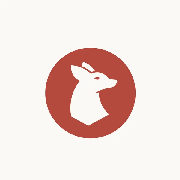 Spazio negativo astratto Vettore Little Deer Label, Sign or Logo Template. Giovane renna o Fawn Head Illustrazione in un cerchio. Emblema Buck animale di qualità premium. — Vettoriale Stock