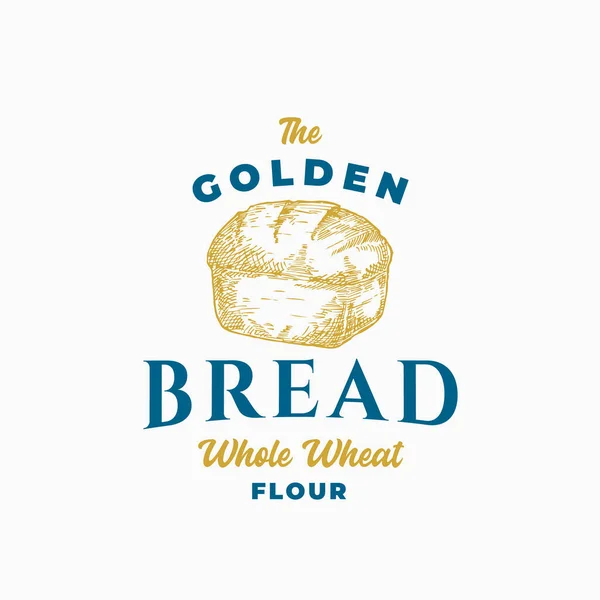 Golden Bread Brick Abstrakt tecken, symbol eller logotyp mall. Handritad limpa och typografi. Koncept för lokalt bageri vektormärke. — Stock vektor