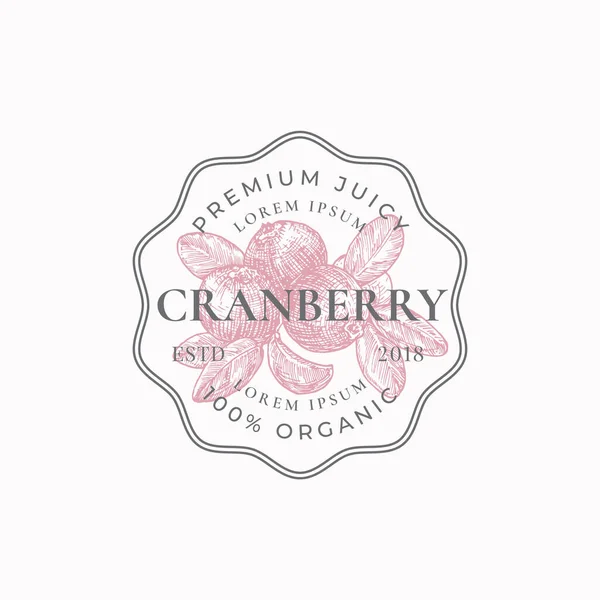 Cranberry Farm Round Frame Badge eller logotyp mall. Handritade bär med blad skiss med Retro typografi och gränser. Vintage Premium Circle Emblem. — Stock vektor