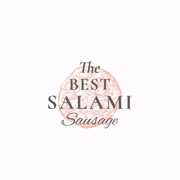 Melhor Etiqueta de Tipografia Vintage Salami, Emblema ou Modelo de Logo. Sinal de esboço de salsicha desenhado à mão. — Vetor de Stock