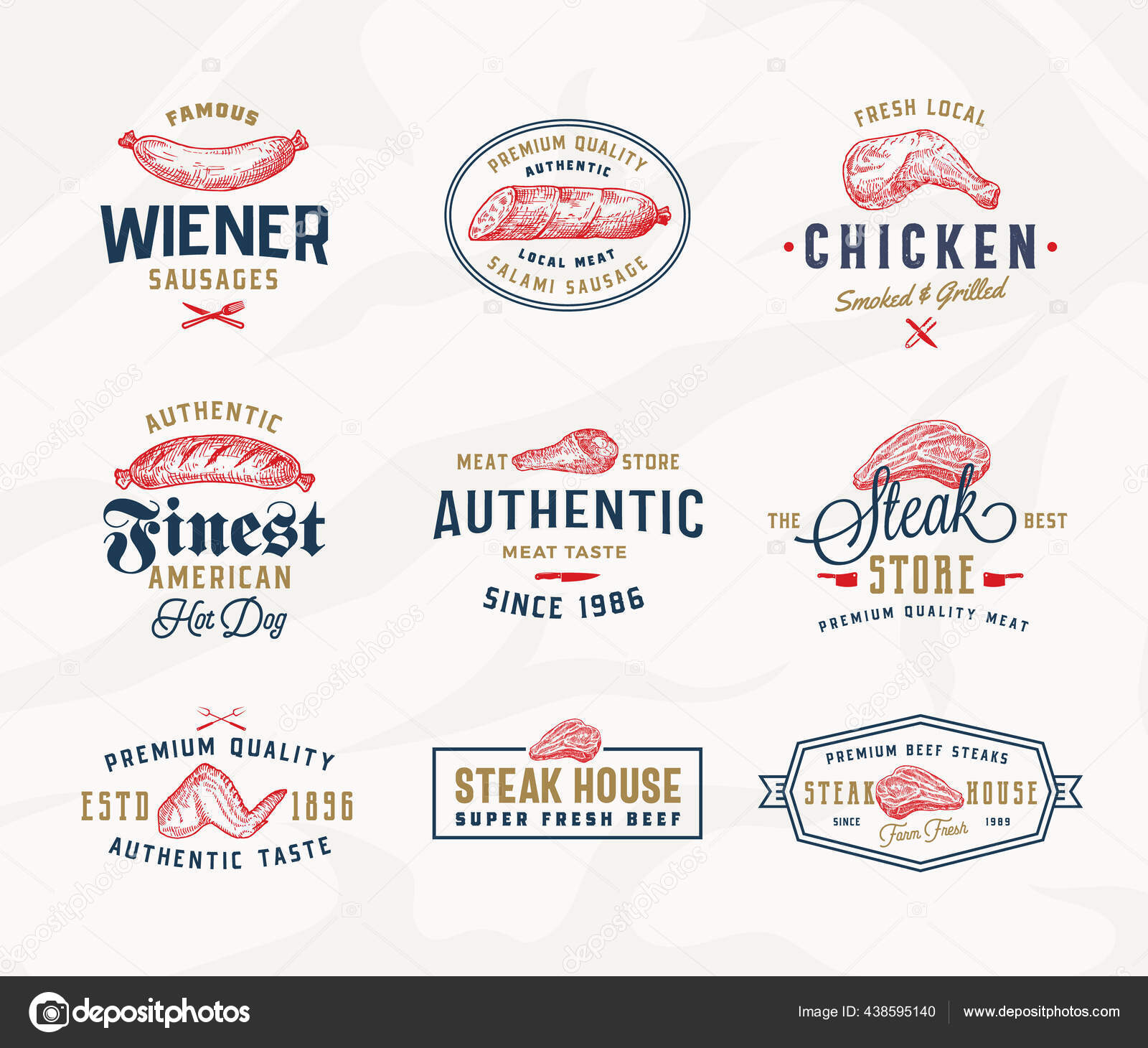 Steak House or Meat Store Typography Labels, Emblems or Logo Templates