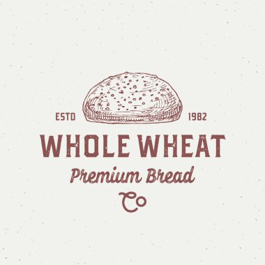 Tam buğday ekmeği soyut işareti, sembol ya da logo şablonu. El yapımı ekmek ve Retro tipografi. Yerel Fırın Vektörü Amblemi.