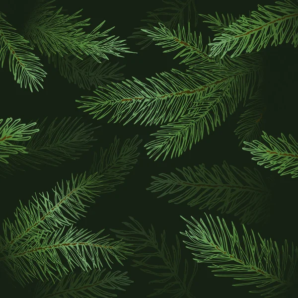 Natal e Ano Novo Abstrato Vetor Cartão de Saudação ou Modelo de Cartaz Deep Shadow Background with Fir-needle Spruce or Pine Branches Illustrations. Férias de inverno Papel de parede, pano de fundo ou decoração —  Vetores de Stock