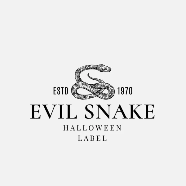 Modèle de logo ou d'étiquette Halloween. Esquisse de serpent dessinée à la main Symbole et typographie rétro. — Image vectorielle