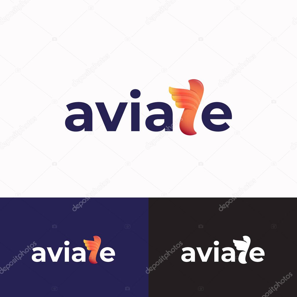 Aviate Abstract Sign, Symbol or Logo Template. Letter T with Wings Icon with Modern Typography. Dynamic Tech Emblem Concept. Isolated