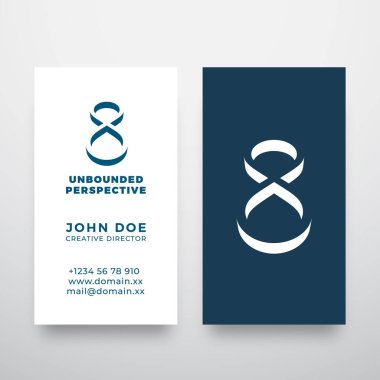 Sınırsız Perspektif Soyut Modern Vektör Logosu ve İş Kartı Şablonu. Negatif Uzay Düz Tarzı 'nda Sonsuzluk Sembolü. Premium Sabit Gerçekçi Mock Up. İzole edilmiş