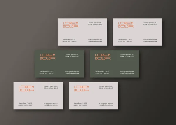 Moderne Visitenkarten-Vorlage. Realistische Vector Stationary Mockups Szene mit weichen Schatten und typografischem Layout. Dekoratives Layout von oben — Stockvektor