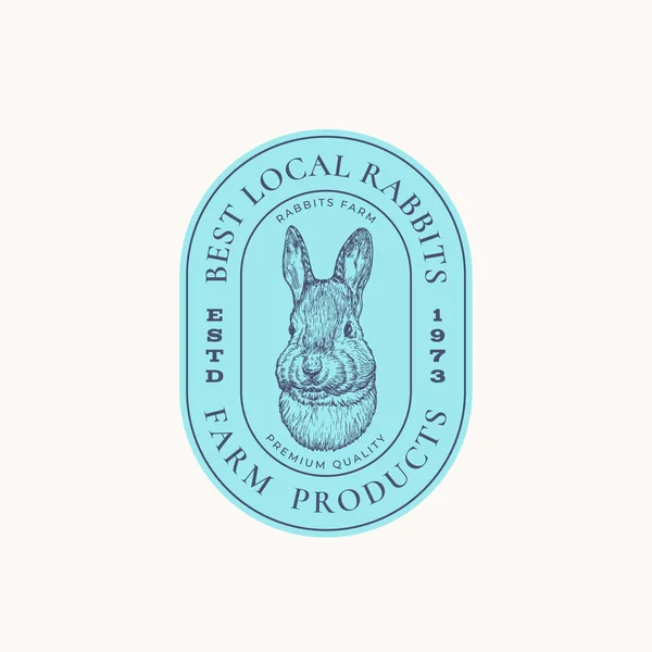 Best Local Rabbits Farm Retro gerahmte Abzeichen oder Logo-Vorlage. Handgezeichnete Hasengesicht-Skizze mit Retro-Typografie. Vintage Sketch Emblem. Isoliert — Stockvektor