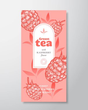 Meyve ve Böğürtlen Çay Şablonu. Gerçekçi Gölgelerle Soyut Vektör Tasarım Düzeni. El Kaplama Çilek ve Yaprak Dekor Siluetleri Arkaplanı. İzole edilmiş