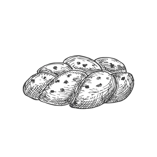 Vector Bakery Sketch. Ilustração desenhada à mão do pão Challa. Isolados — Vetor de Stock