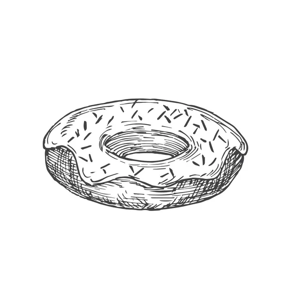 Donut Sweets Dibujado a mano Doodle Vector Illustration. Dibujo de estilo de boceto de confitería. Aislado — Vector de stock