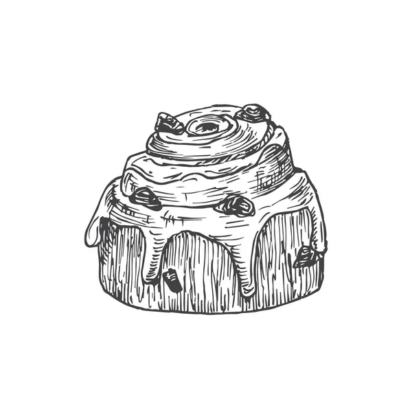 Roll Cake Sweets Illustration vectorielle de caniche dessinée à la main. Dessin de style croquis confiserie. Isolé — Image vectorielle