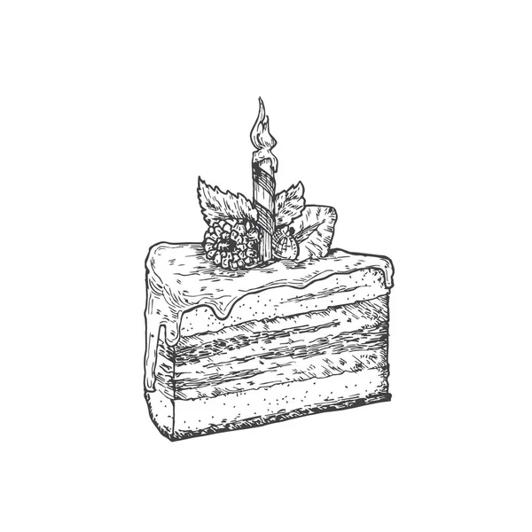 Bolo de aniversário doces mão desenhada Doodle Vector Ilustração. Desenho Confeccionário Estilo Esboço. Isolados — Vetor de Stock