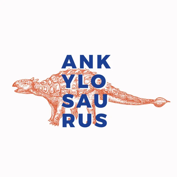Segno astratto, simbolo o logo del dinosauro preistorico. Ankylosaurus Reptile disegnato a mano con etichetta tipografica moderna. Elegante T-shirt Vector Print o Emblem Concept. Isolato — Vettoriale Stock