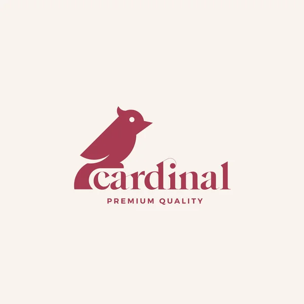 Flache abstrakte Vektor-Vogelzeichen, Symbol oder Logo-Vorlage. Minimalismus Red Cardinal Silhouette mit Typografie. Premium-Qualitätssiegel. Isoliert — Stockvektor