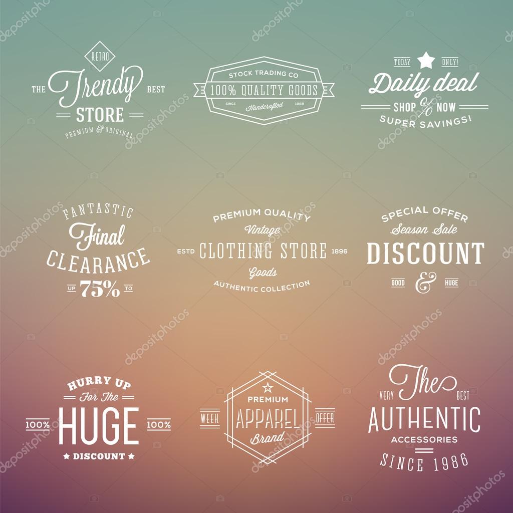 Retro Typography Abstract Vector Labels Badges or Logos Set on Abstract Hipster Background