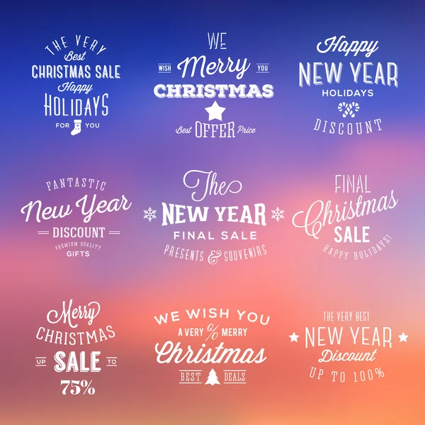 Christmas and New Year Vintage Sales Typography Labels on Abstract Background — Stock Vector