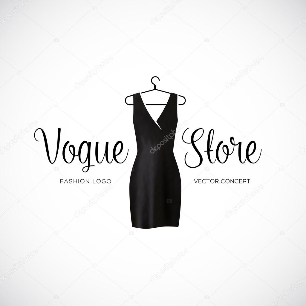 Fashion Vogue Store Logo Template With Black Dress Isolated