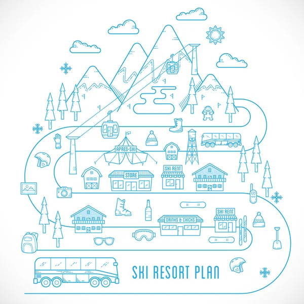 Illustration de vacances de station de ski vectorielle de style ligne — Image vectorielle