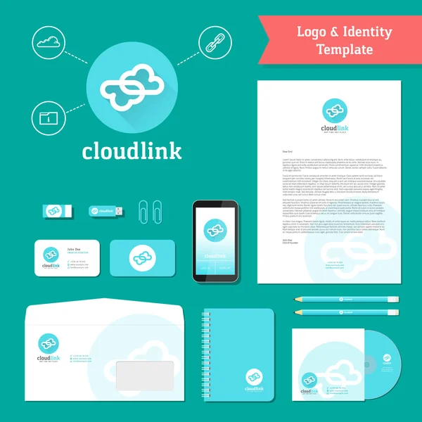 Cloud Link Logo and Identity Template — Stock Vector