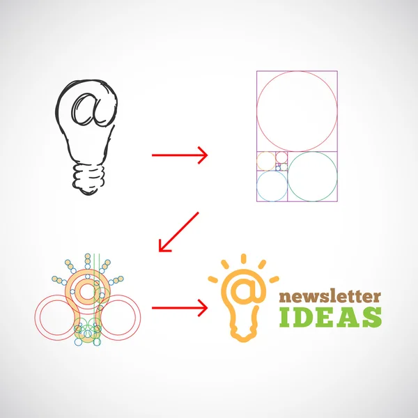Newsletter Ideas Plantilla de logotipo vectorial abstracta de Idea a Implementación con Ratio Dorado — Archivo Imágenes Vectoriales