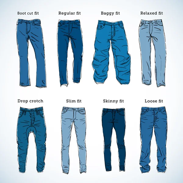 Conjunto de vetores desenhados à mão Denim Fit — Vetor de Stock