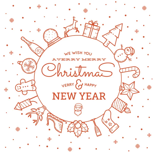Banner ou cartão de saudação estilo linha de Natal e Ano Novo com tipografia vintage —  Vetores de Stock