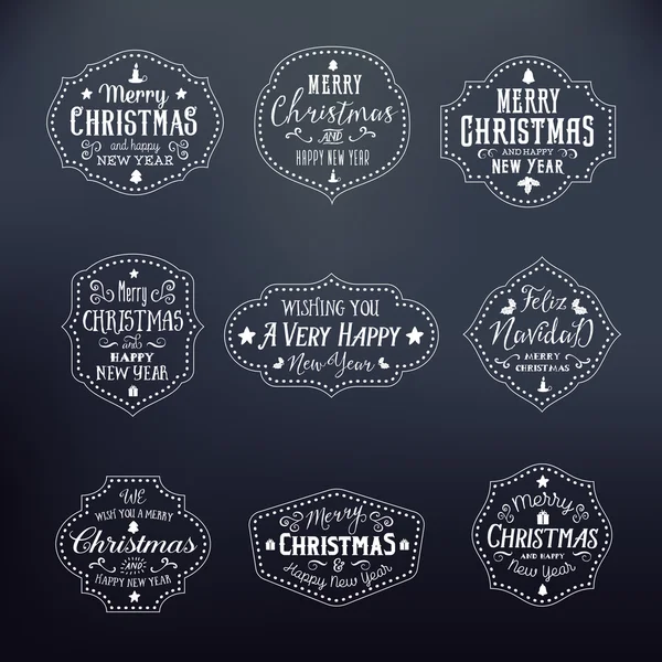 Kerstset Vintage typografie Vector Badges op nobele zwart — Stockvector