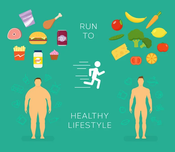 Laufen zu gesunden Lebensstil flache Vektorkarte oder Infografik-Elemente — Stockvektor