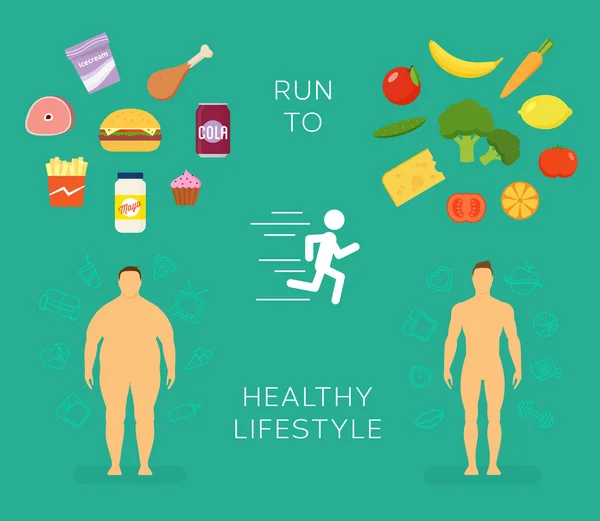 Correre verso uno stile di vita sano Scheda vettoriale piatta o elementi infografici — Vettoriale Stock