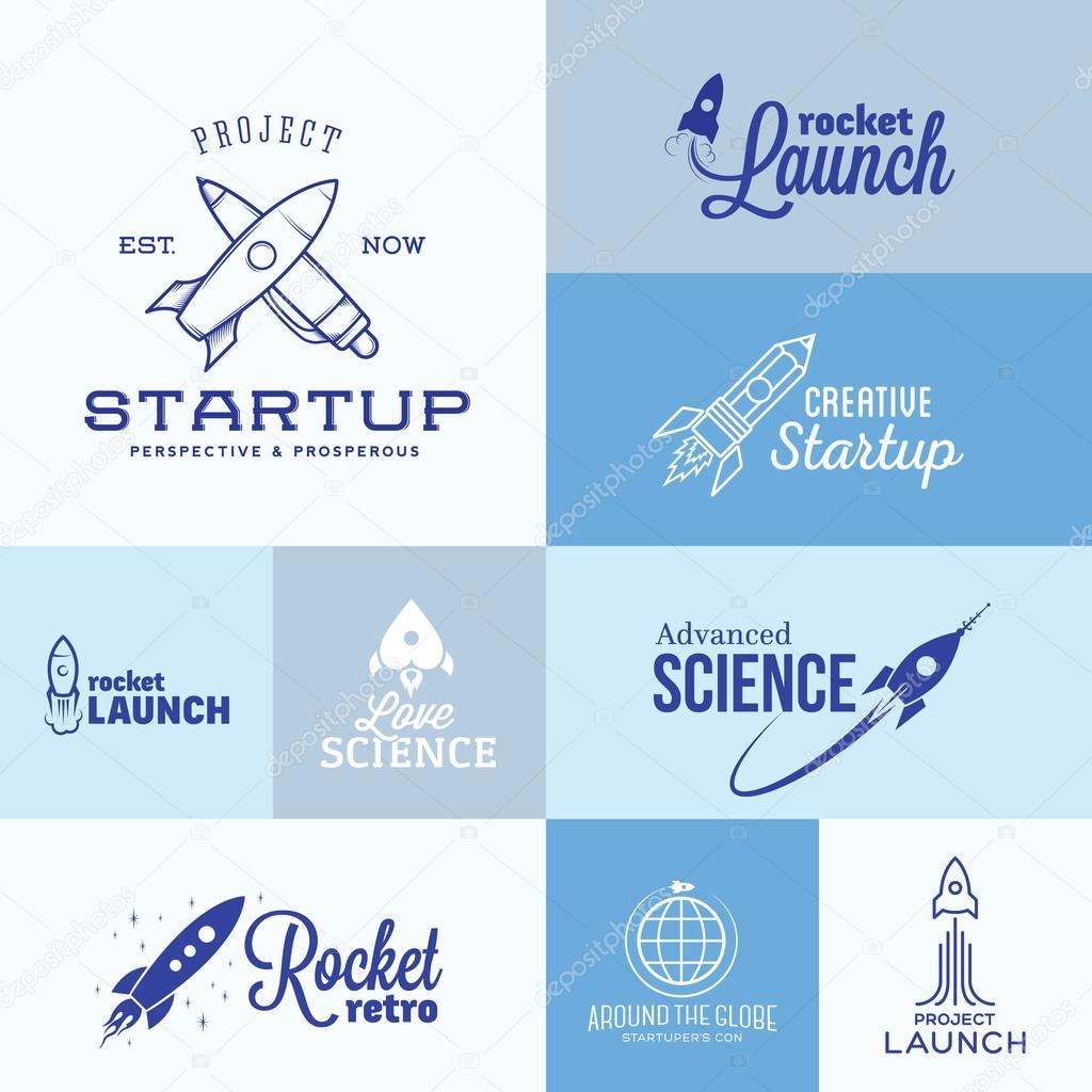 Vector Rocket Logo Set. Icons, Labels or Signs With Typography
