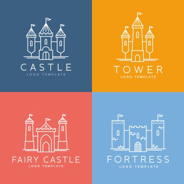 Abstract Castle Line Style Vector Logo Template Set