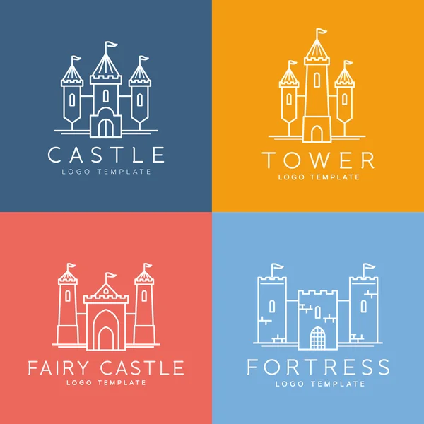 Abstract Castle Line Style Vector Logo Template Set — Stock Vector