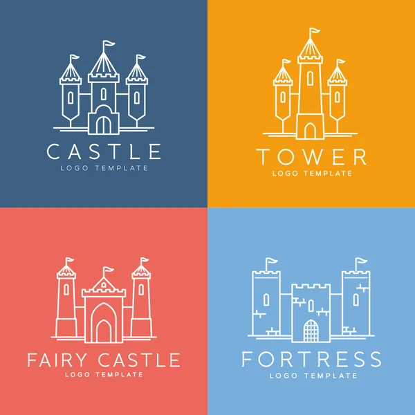 Conjunto de plantillas de logotipo vectorial estilo línea castillo abstracto — Archivo Imágenes Vectoriales