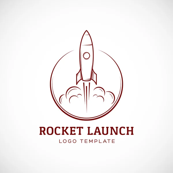 Başlangıç roket uzay gemisi tasarlamak vektör Logo şablonu veya etiket, rozet. İzole illüstrasyon.