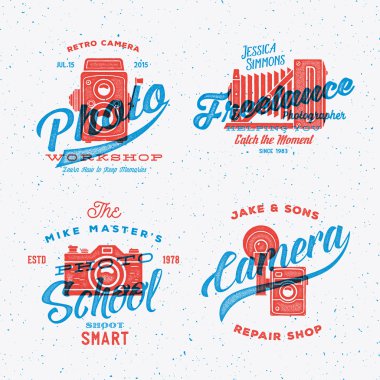 Fotoğraf kamera etiketleri kümesi veya Logo şablonlar gibi Retro Yazdır