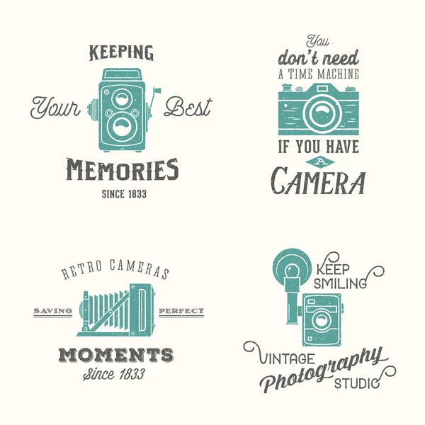 Vitage Camera Photography Vector Labels or Logos with Retro Typography — Stock Vector