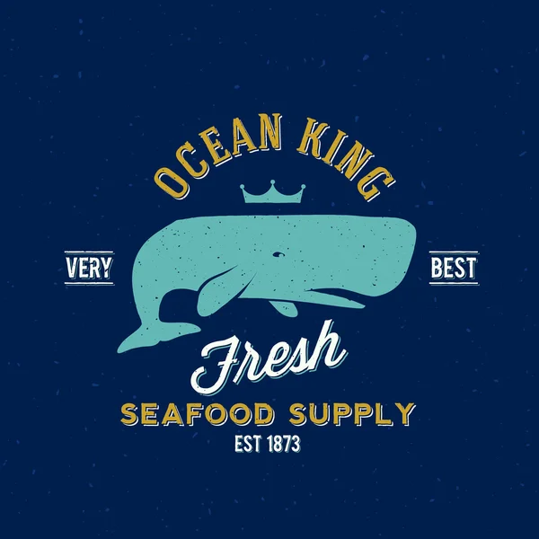 Ocean King Seafood Supplyer Retro Vector Label ou modelo de logotipo —  Vetores de Stock