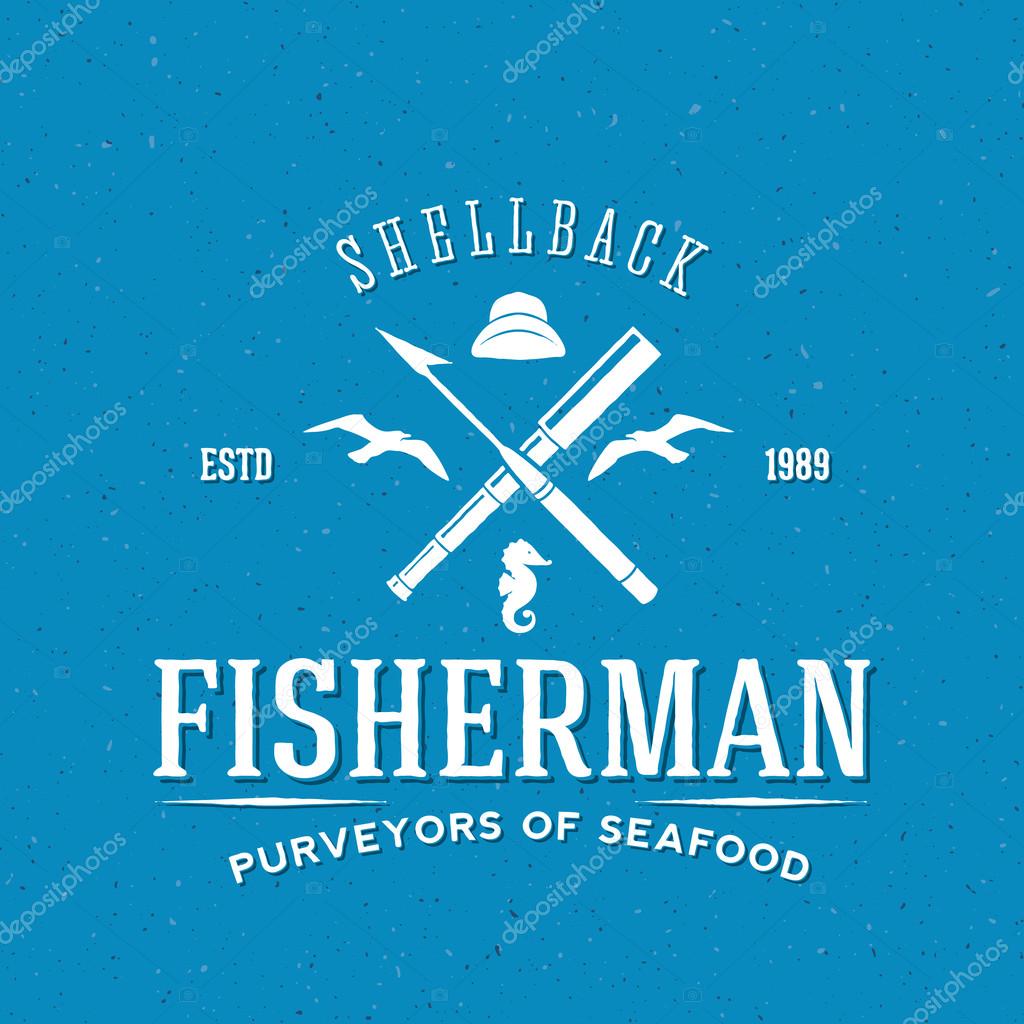 Retro Fisherman Vector Logo or Label Template with Textured Background