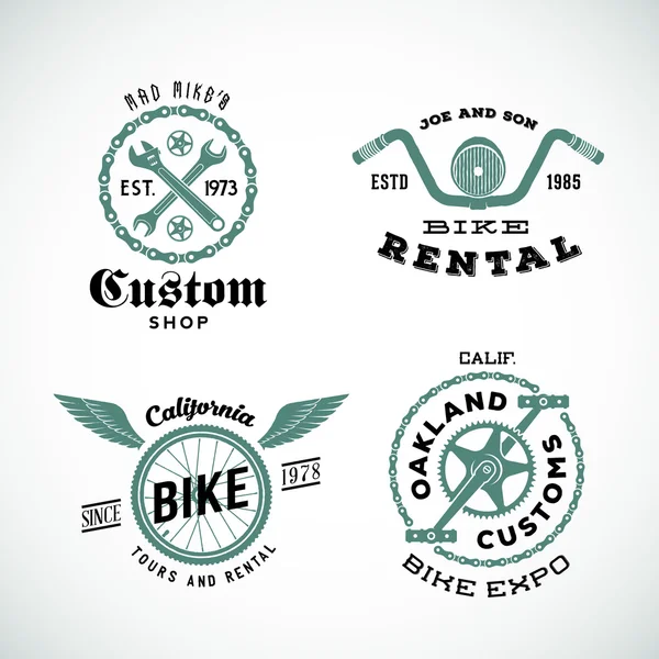 Set of Vector Retro Bicycle Custom Labels or Logos — Stock Vector