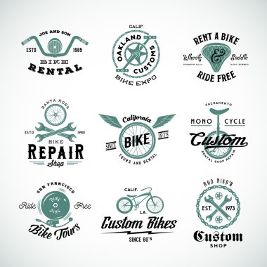Retro Bisiklet vektör Etiketler veya Logo şablonlar kümesi