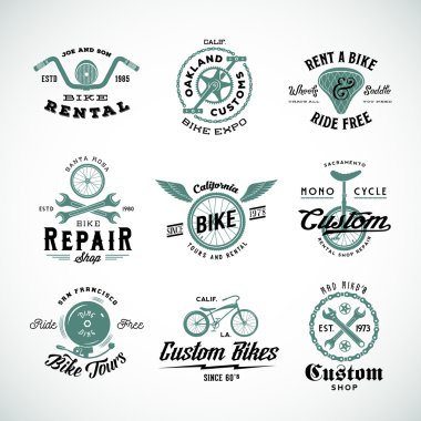 Retro Bicycle Vector Labels or Logo Templates Set clipart