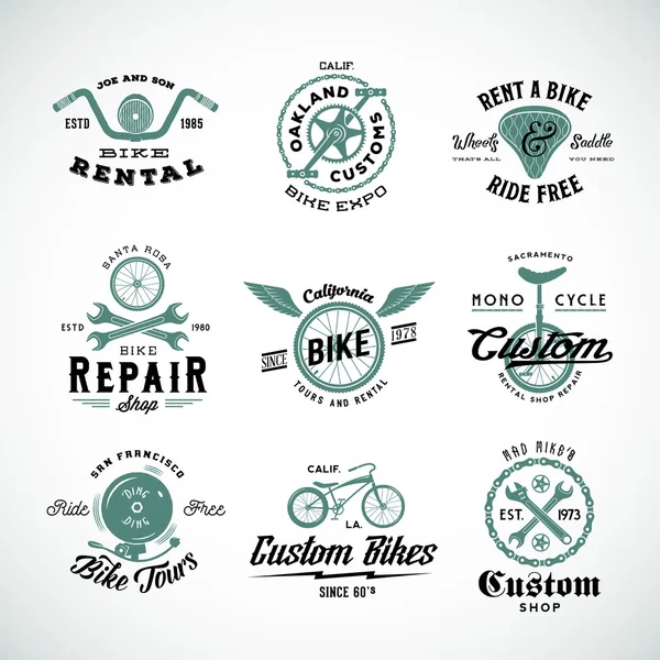 Etiquetas de vectores de bicicleta retro o conjunto de plantillas de logotipo — Archivo Imágenes Vectoriales